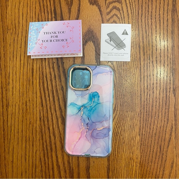 New iPhone 12 Pro Max Marble Phone Case w/ Screen Protector – Turquoise & Gold - Picture 3 of 11